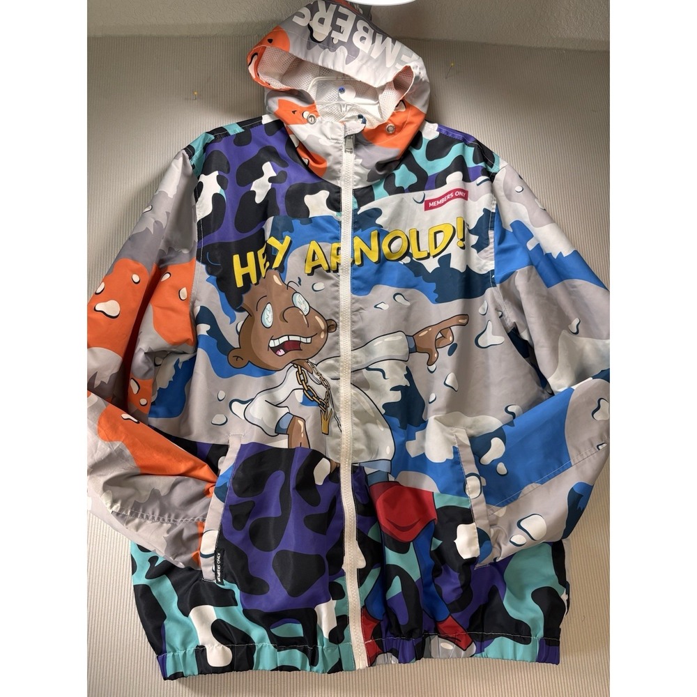 90's Members Only X Nickelodeon Hey Arnold Camo Windbreaker Jacket XL Streetwear
